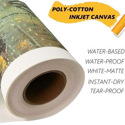 Water Based Poly-Cotton Inkjet Canvas 240gsm White Matte Canvas Roll  36"X100m For Dye Ink